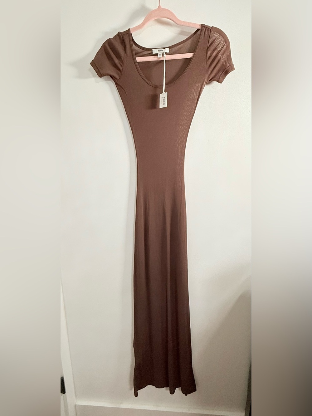 New KHY by Kylie Jenner Mesh Maxi Dress in Chocolate Brown - Size Extra Small - Picture 2 of 2